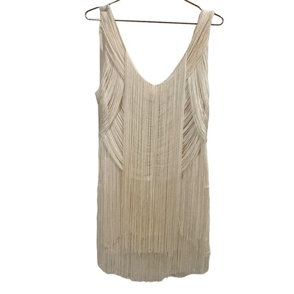 HAUTE HIPPIE Off White Swan Fringe Dress Size Large VGUC - Picture 2 of 11